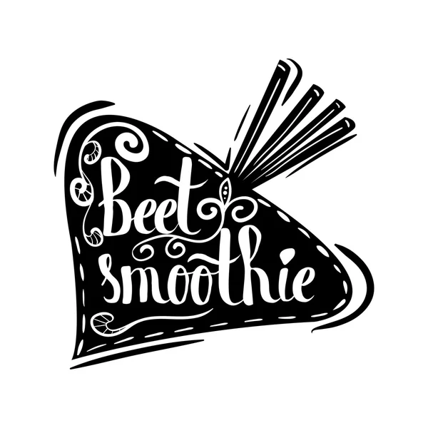 Creatieve typografische poster met de letters op de zwarte plantaardige silhouet met handgemaakte versieringen geïsoleerd op een witte achtergrond. Frisse rode bieten smoothie. Vector — Stockvector