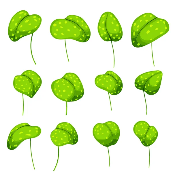 Egy sor botanikus zöld bokrok és fák létrehozása a számítógépes grafika. Eleme a játék. Vektor — Stock Vector