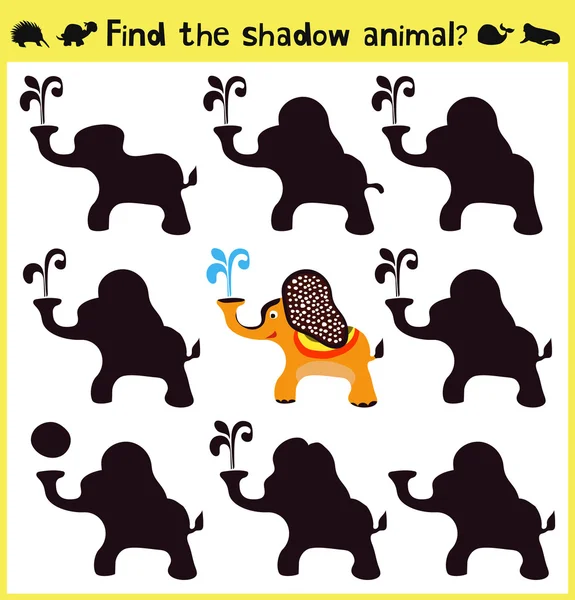 Children 's developing game to find an appropriate shadow animal funny baby elephant. Вектор — стоковый вектор