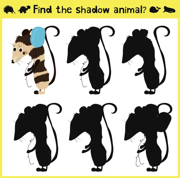 Jogo infantil em desenvolvimento para encontrar um animal sombra apropriado do gambá. Vetor — Vetor de Stock