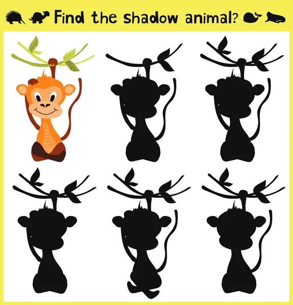 Juego de desarrollo de los niños para encontrar un animal sombra apropiado del mono. Vector — Vector de stock