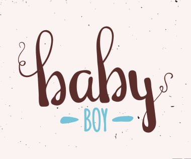 Küçük çocuk mavi için Sevimli Renkli çocuk illüstrasyon. El yazısı bebek çocuk ile bir poster. Vektör