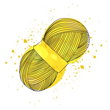 Örgü için sarı iplik bir top vektör illüstrasyon. Poster, kartpostal davetiyesi olarak kullanılabilir. Öznitelik tasarımcısı kış ve sonbaharda örme sıcak ürünler oluşturmak için. Vektör