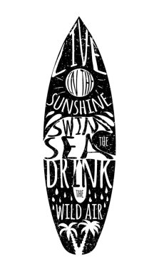 Sörf Kurulu Vektör illüstrasyon. Poster, kartpostal davetiyesi olarak kullanılabilir. Vektör