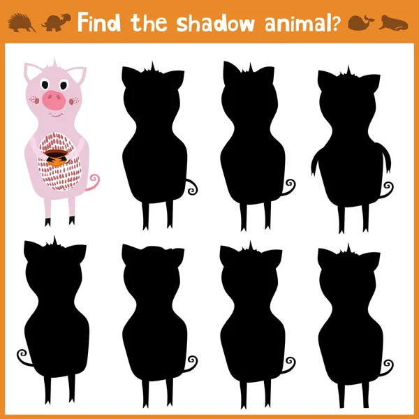 Dibujos animados vector ilustración de la educación encontrará adecuada sombra silueta animal cerdo . — Vector de stock