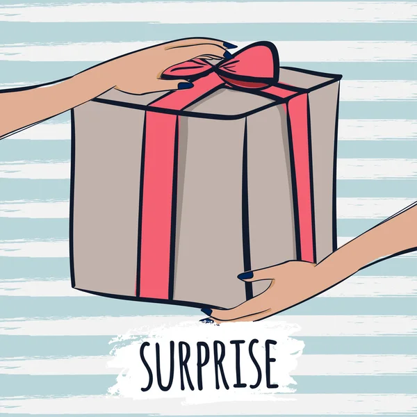 Caja con regalos y sorpresas para los saludos. Vector — Vector de stock