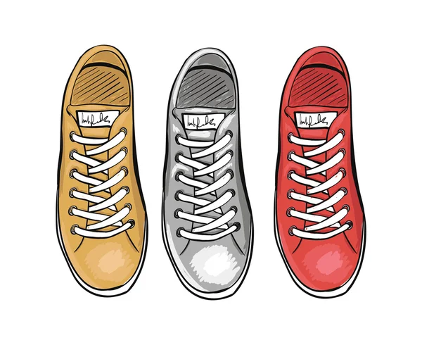 Zapatos deportivos de moda de verano. La colección de zapatillas. Vector — Archivo Imágenes Vectoriales