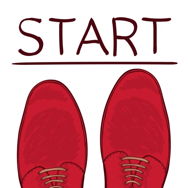 ビジネス コンセプト開始特性。道路上の男性の靴の足。選択をします。ベクトル — ストックベクタ