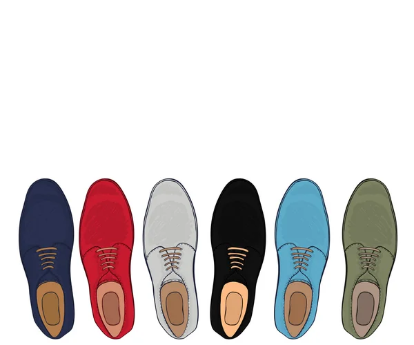 Publicité chaussures homme couleurs et tailles assorties avec une place pour le texte. Style d'affaires dans les vêtements. Vecteur — Image vectorielle