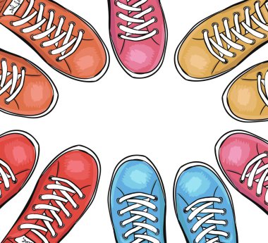 Spor ayakkabı tanıtımı için sportingly renkli poster. Spor ayakkabılı arka plan. Vektör