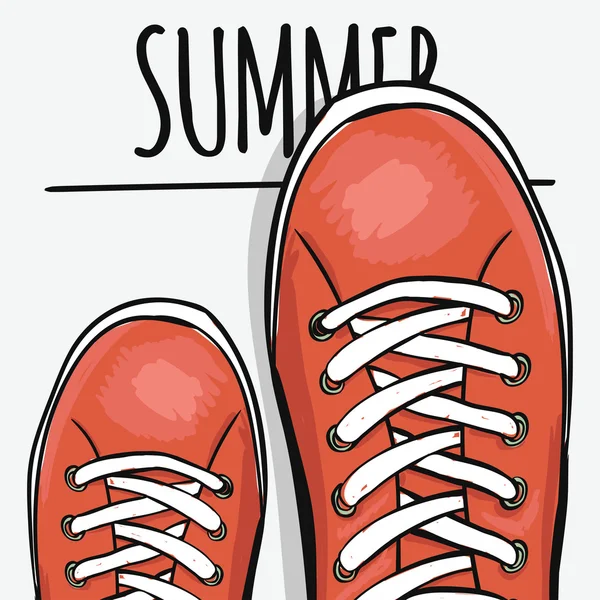 Manifesto colorato sportivamente per pubblicizzare scarpe sportive. Vai in estate. Vettore — Vettoriale Stock
