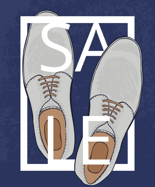 Un póster sobre papel envejecido. Grandes descuentos en zapatos de hombre. Zapatos de negocios publicitarios. Vector — Archivo Imágenes Vectoriales