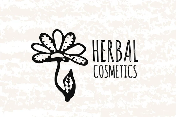 Logotipo no estilo de mão desenhada. Elementos desenhados à mão em cosméticos de Avon de caixa decorativa. Apenas produtos naturais. Etiqueta, crachá ou cartão para produção em impressão e lojas. Vetor —  Vetores de Stock