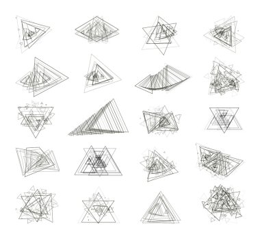 Soyut geometrik arka plan. Posterler, haritalar, broşürler ve başlıklar architectonic sitelerin tasarımı için tek renkli gri set izole elemanları. Çizim. Vektör
