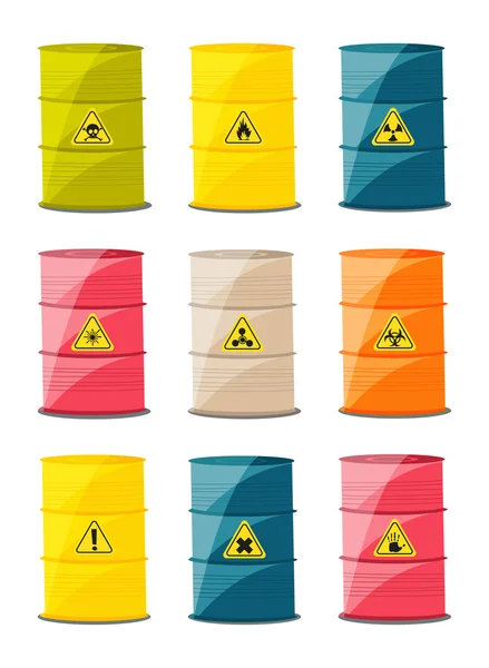 Contenedores con sustancias explosivas y reactivas, residuos de la industria química. Vector — Vector de stock