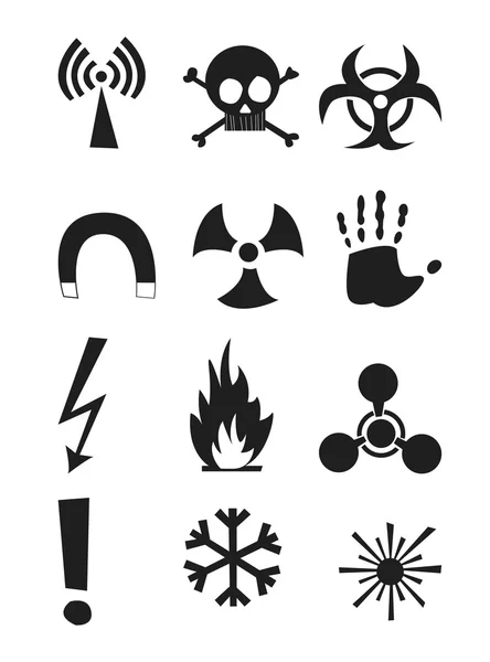 Signos de efectos químicos en humanos, radiación, radiación y explosivos. Iconos. Vector — Archivo Imágenes Vectoriales