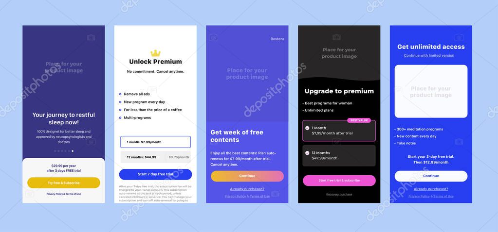 Price table concept. Pricing or subscription plan ui mobile application elements. Mobile app marketing or promotion interface template. Product comparison table.