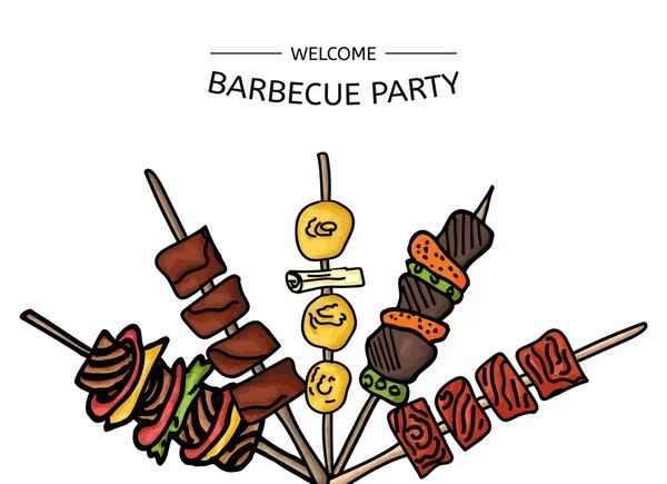 Colorful vector illustration of a BBQ party on a white background — Stock vektor