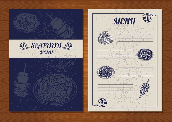 SeaFood menu of delicacies. Fish,octopus and other seafood. Vector illustration — Stock vektor