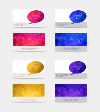 set of isolated business cards in 4 different designs. watercolor background