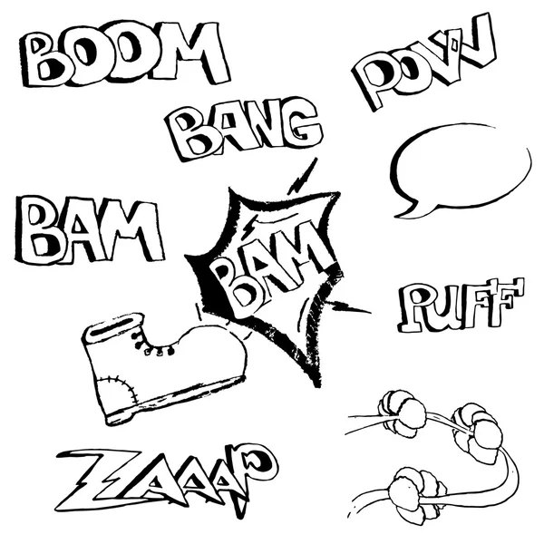 Set of sketch elements in pop-art style comic text — Διανυσματικό Αρχείο