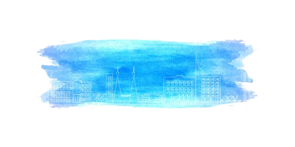 Vector blue watercolor street view of the city — 图库矢量图片