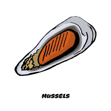 Colorful sketch mussels as a design element