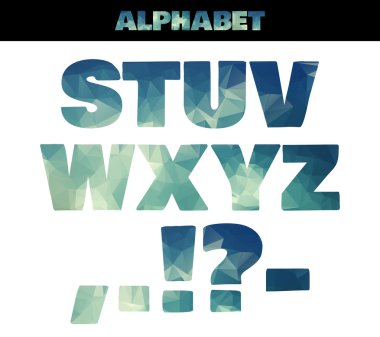 Polygon insulated colorful alphabet font style. Vector illustration in marine summer style. Part 3