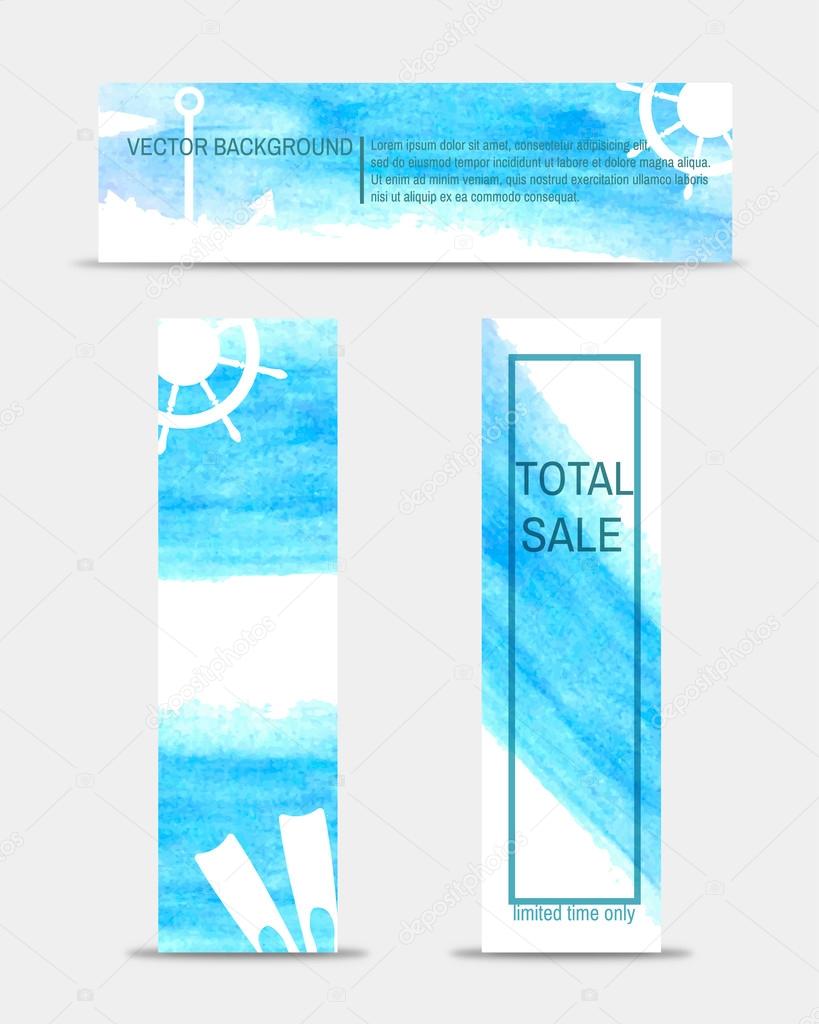 Set of colorful web elements. 3 summer watercolor banner