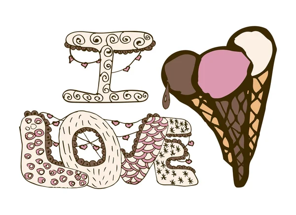 Retro ice cream poster. I love ice cream. — 스톡 벡터