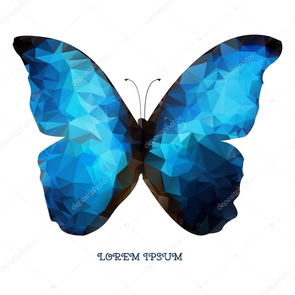 Isolated geometric logo blue butterfly as a design element. Vector