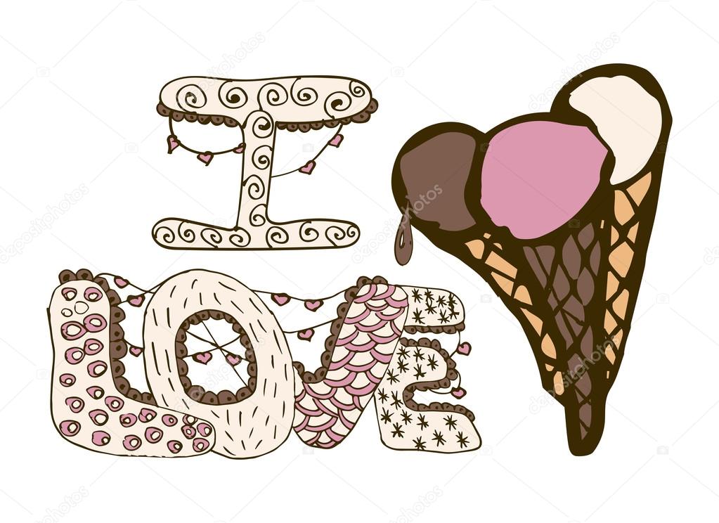 Retro ice cream poster. I love ice cream. Vector