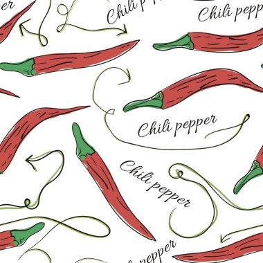 Hand drawn vector seamless Mexican pattern with chili peppers