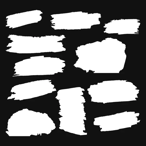 A collection white on a black background grungy abstract hand-painted brush strokes banner. Vector — Stock Vector