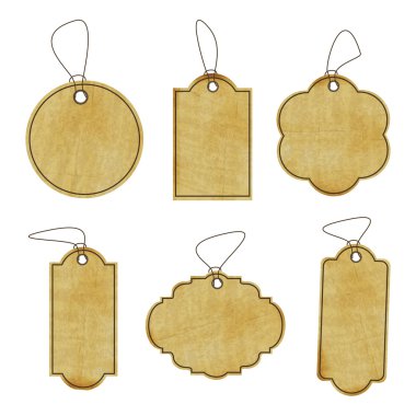 Fiyatları ve iskontoları vintage ve grunge tarzı tasarım farklı şekiller için temiz eski kağıt etiket kümesi. Vektör