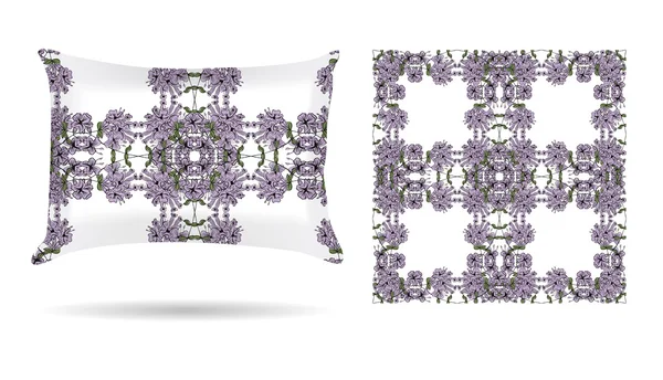 Decorative pillow with floral patterned pillowcase in an elegant, gentle style on a white background. Isolated on white. Interior design element. Vector — Διανυσματικό Αρχείο