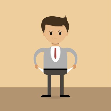 Business concept in flat design. Neudachnyj businessman of the world, pockets empty , bankrupt. Vector
