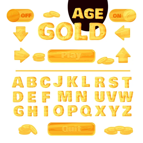 Colorful gold font for the creation and design of interface of mobile games and applications. Vector Royalty Free Stock Illustrations
