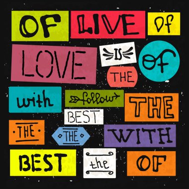 Colorful succulent typography set to create creative posters with motivational text in the colored shapes on the black Board with colored drops of paint. Vector