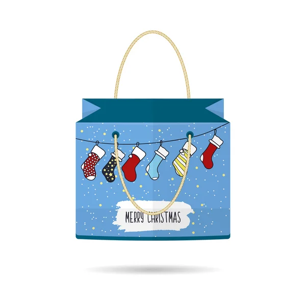 Paper Shopping Bags collection for the holiday merry Christmas and happy new year isolated on white background. The design of the bag. Vector — Διανυσματικό Αρχείο