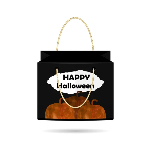 Colección de bolsas de compras de papel aisladas negras para Halloween navideño con acuarela de calabazas sobre un fondo blanco. El diseño de la bolsa. Vector — Vector de stock