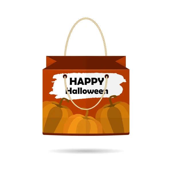 Colorful Paper Shopping Bags isolated collection for holiday Halloween with pumpkins on a white background. The design of the bag. Vector — Stok Vektör