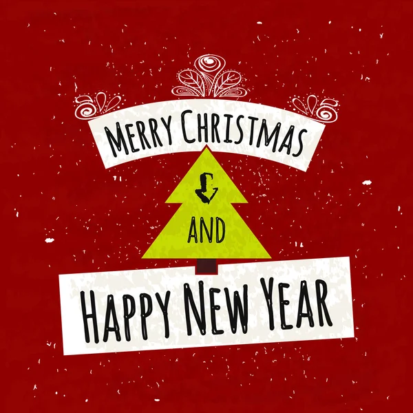Juicy poster tipografico colorato con il testo augura buon Natale e felice anno nuovo su sfondo rosso festivo luminoso con vecchia texture. .Vettore — Vettoriale Stock