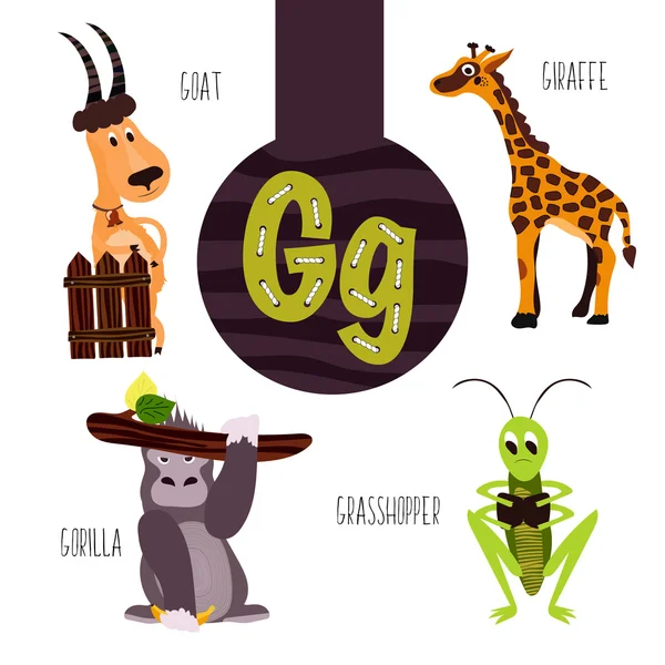 Fun animal letters of the alphabet for the development and learning of preschool children. Set of cute forest, domestic and marine animals with the letter g. Vector illustration Stock Vector