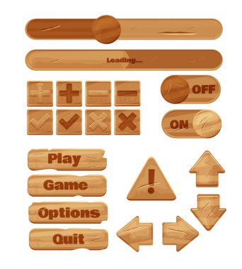 Universal wood UI Kit for designing responsive gaming applications and mobile online games, websites, mobile apps and user interface.  clipart