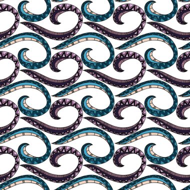 Hand drawn seamless pattern in doodle art for the design cards , branding, wedding invitations, label, poster, banner, template with colorful waves . Vector