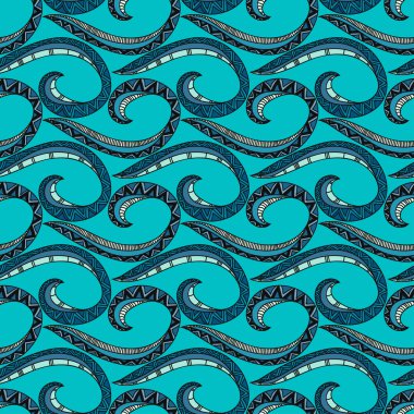 Hand drawn seamless pattern in doodle art for the design cards , branding, wedding invitations, label, poster, banner, template with sea waves . Vector