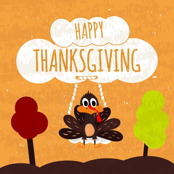 Juicy colorful typographic poster with the text c wish happy thanksgiving on the white clouds on a bright autumn orange background with a Turkey. Vector — 图库矢量图片