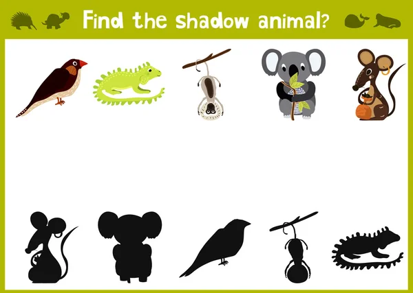 Cartoon Vector Illustration of Education Shadow Matching Game for Preschool Children find shade for cute animals. All images are isolated on a white background and can be moved. Vector — Wektor stockowy