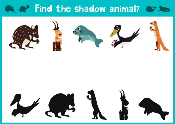 Cartoon Vector Illustration of Education Shadow Matching Game for Preschool Children, find a shadow to happy animals. All images are isolated on a white background and can be moved. Vector — 图库矢量图片